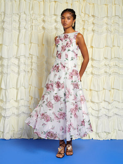 Alma Floral Midi Dress Lily White / Z