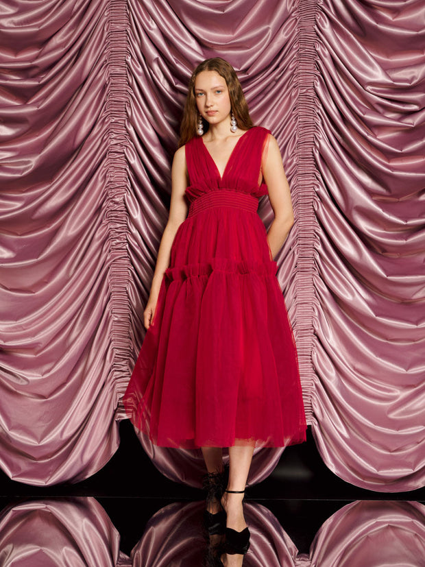 <b>DREAM</b> Rouge Tulle Midi Dress Opera Red / Z