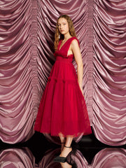<b>DREAM</b> Rouge Tulle Midi Dress Opera Red / Z