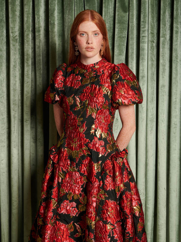 Illusions Jacquard Midi Dress Ruby Red / Z