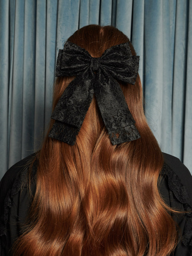 Eclipse Lace Hair Bow Coal Black / Z