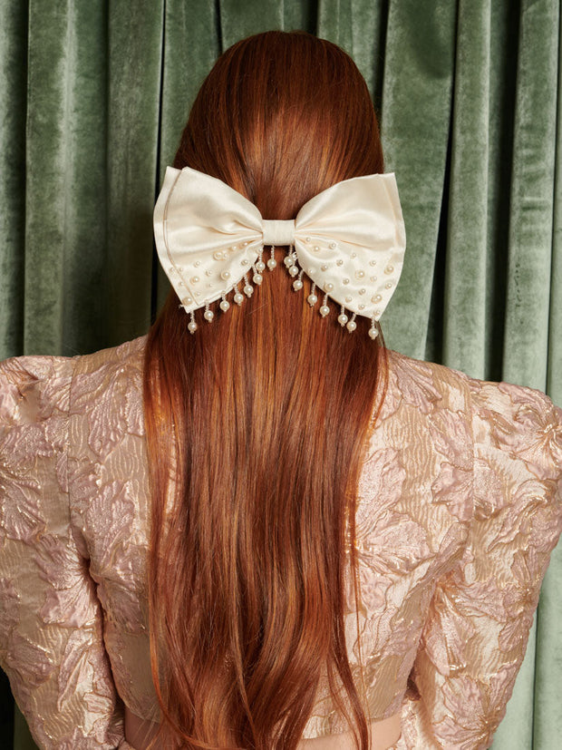 Spectacle Pearl Hair Bow Cream Ivory / Z
