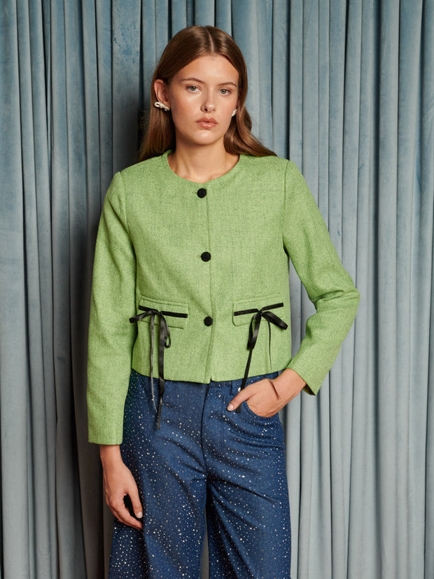 Theatre Tweed Bow Jacket Grass Green / Z