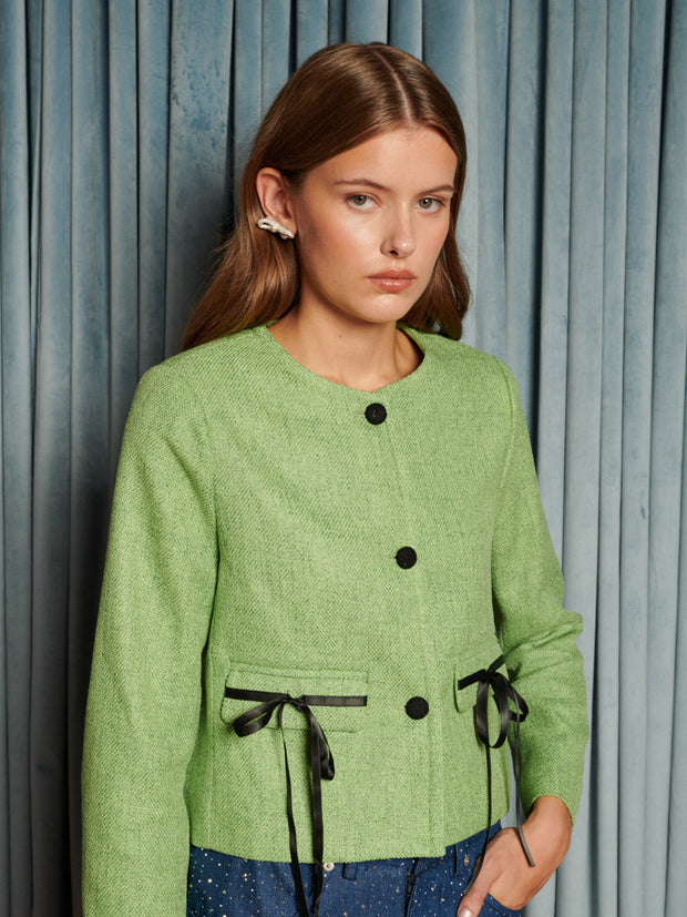 Theatre Tweed Bow Jacket Grass Green / Z