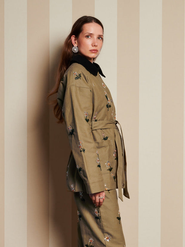 Chateau Flower Embellished Jacket Olive Green / Z