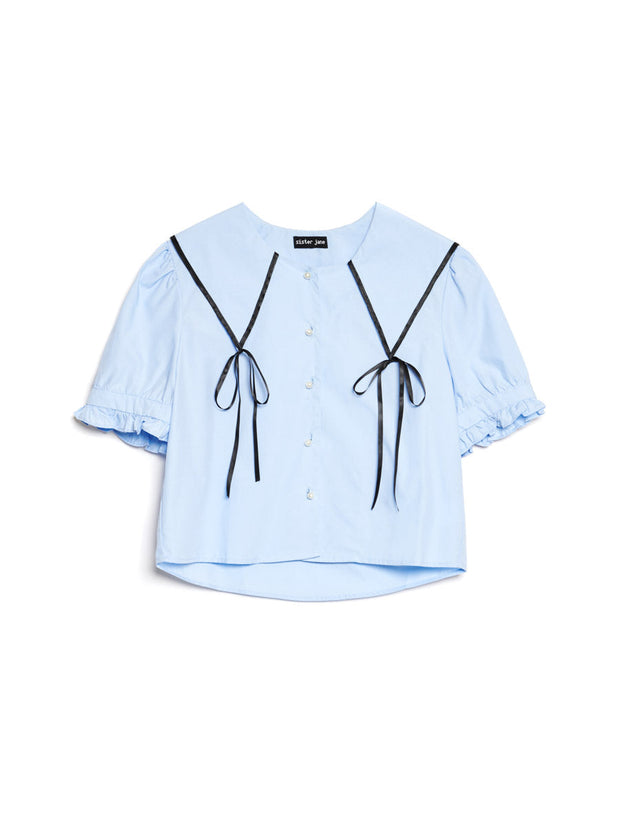 Glassy Bowed Collar Blouse