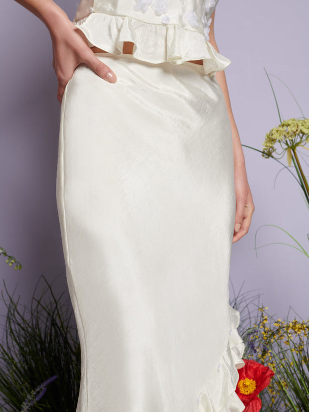 Forget Me Not Asymmetric Skirt Satin Ivory / Z
