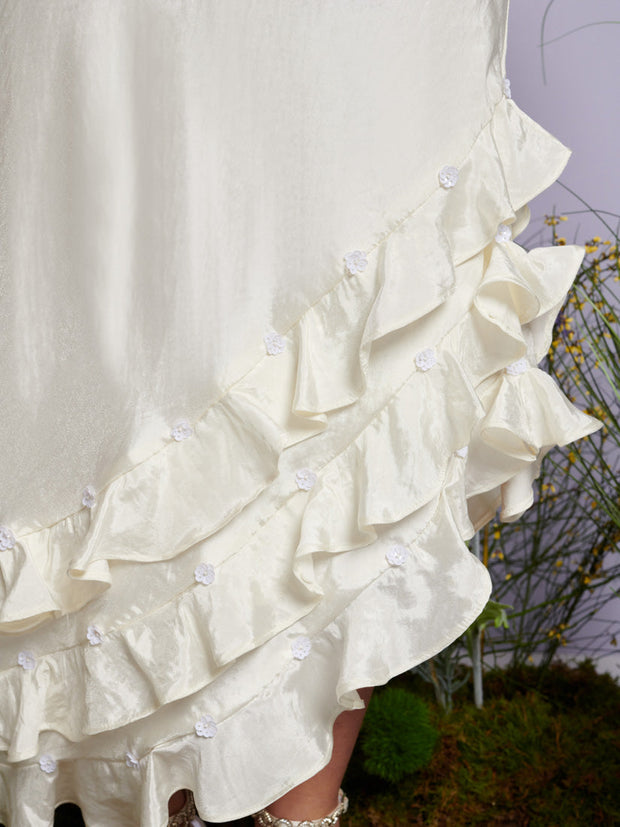 Forget Me Not Asymmetric Skirt Satin Ivory / Z