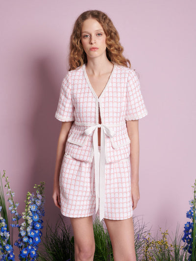 Wildflower Tweed Tie Top White Check / Z