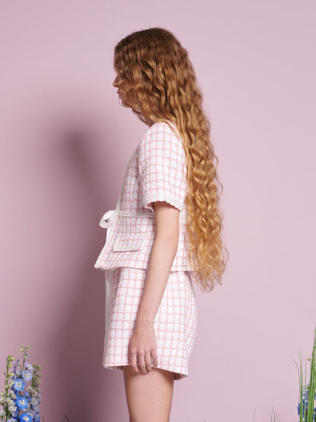 Wildflower Tweed Tie Top White Check / Z