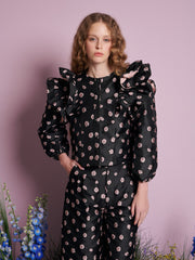 Rose Bells Jacquard Top Black & Pink / Z
