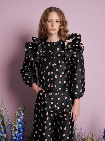 Rose Bells Jacquard Top Black & Pink / Z
