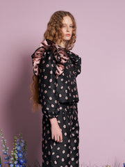 Rose Bells Jacquard Top Black & Pink / Z