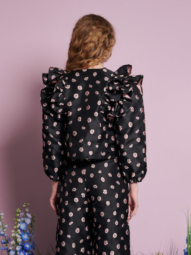 Rose Bells Jacquard Top Black & Pink / Z