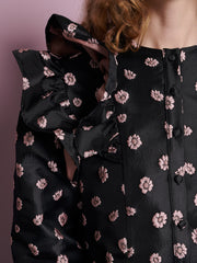 Rose Bells Jacquard Top Black & Pink / Z