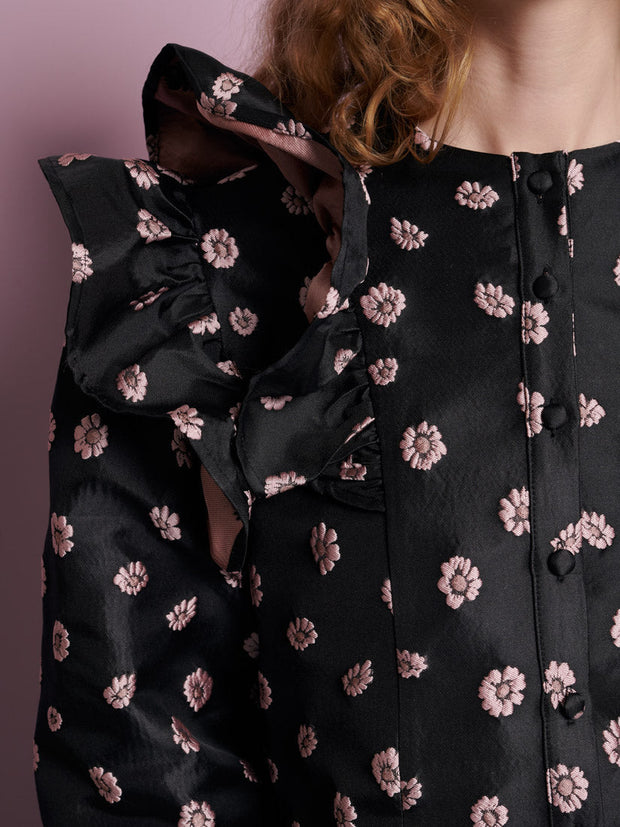 Rose Bells Jacquard Top Black & Pink / Z
