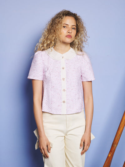 Glisten Tweed Top Baby Pink / Z