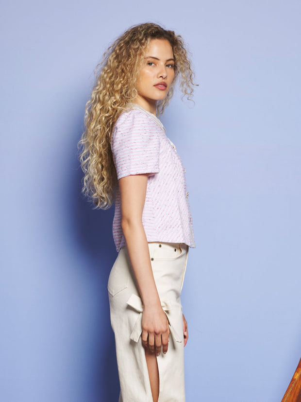 Glisten Tweed Top Baby Pink / Z