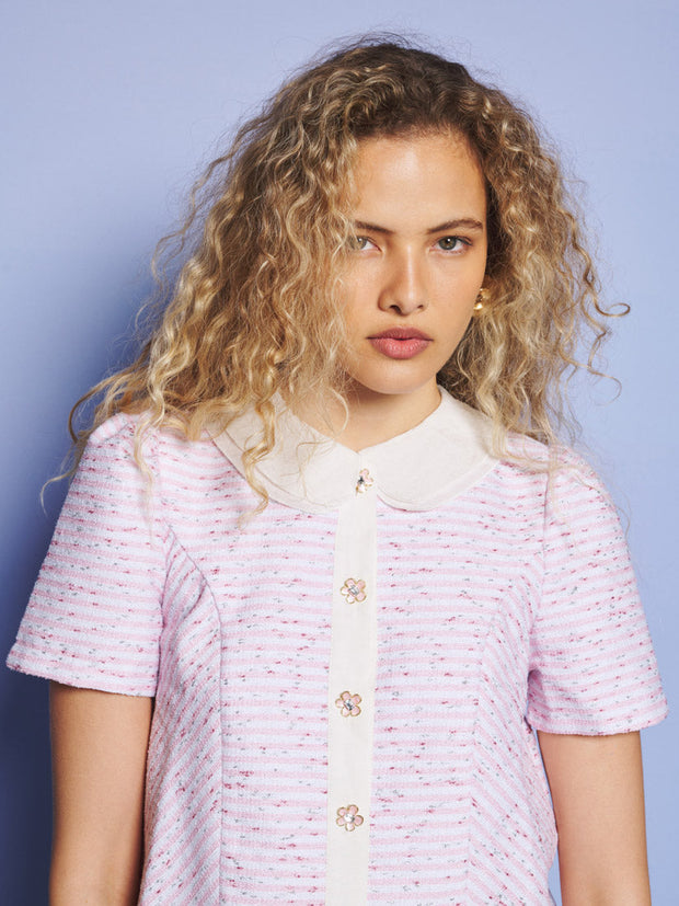 Glisten Tweed Top Baby Pink / Z