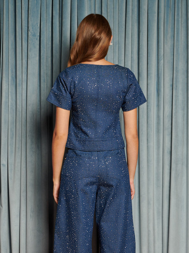 Daze Embellished Denim Top Indigo Blue / Z