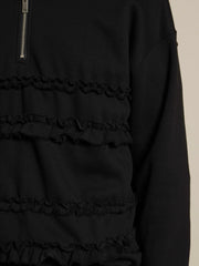 Tommie Ruffle Half Zip Sweat Coal Black / Z