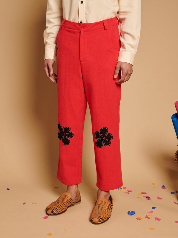 Camelia Applique Trousers Carmin Red / Z