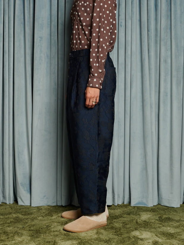 Dinah Jacquard Barrel Trousers Dark Blue / Z