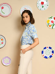 Sky Floral Ruffle Blouse