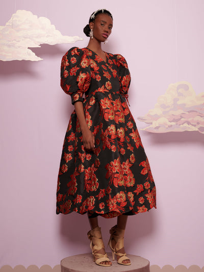 <b>DREAM</b> Giselle Jacquard Scalloped Wrap Dress