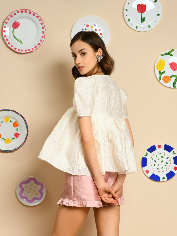 Lisse Jacquard Babydoll Top